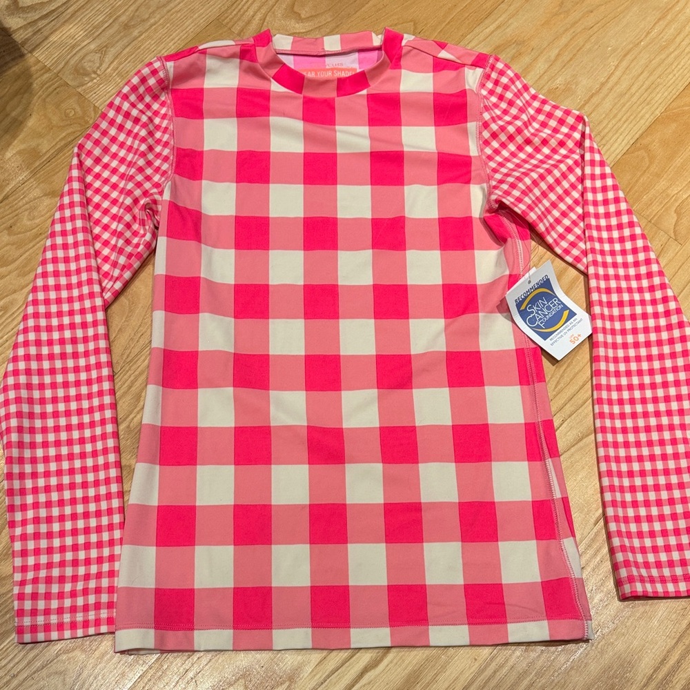 NWT J.Crew Crewcuts Pink and White Checkered Rashguards - Sz. 14